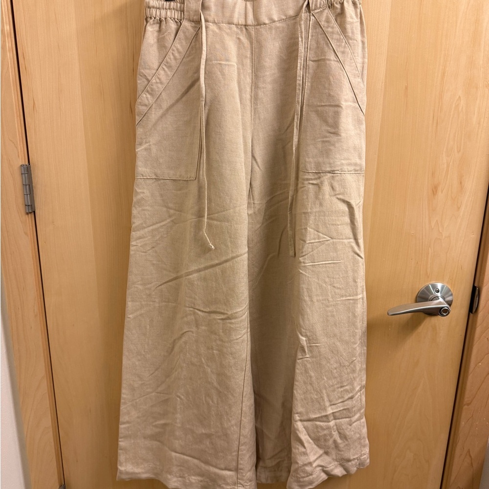 LOFT Elastic Waist Linen-Blend Pants in Light Beige